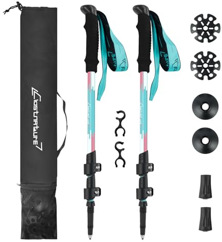 Clostnature Adjustable Kids Trekking Poles, 2 Pack Telescopic Walking Poles | Lightweight hiking Sticks for Children, Boys, Girls, Quick Lock System, Comfortable Foam Grip, Mountaineering, Backpacking