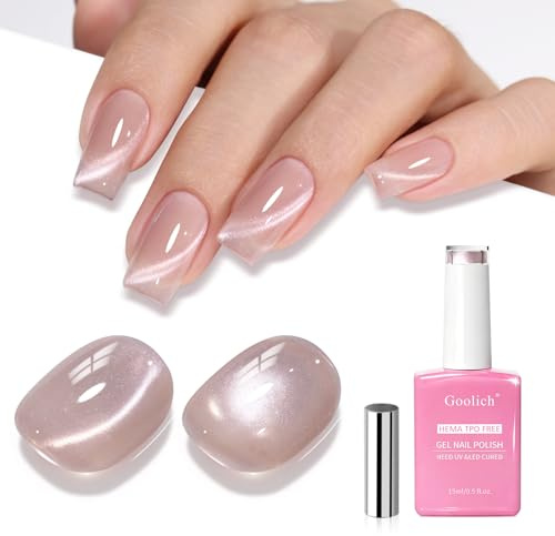 Goolich Cat Eye Gel Nail Polish Nude Verre, 15ml Sans HEMA et TPO Vernis Cat Eyes Semi Permanent Nude Vernis Gel Magnétique avec Aimant Soak Off UV LED