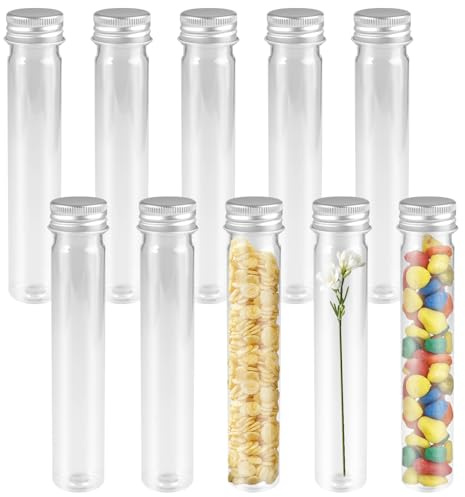 10 Stk Reagenzgläser Kunststoff Transparent, 65ml Reagenzgläser für Gewürze | Transparent Reagenzgläser mit Deckel, Reagenzglas mit Schraubverschluss, für Blumen Süßigkeiten Perlen Pflanzen Badesalz