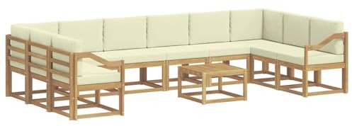 vidaXL Outdoor-Sofagarnitur mit Kissen 11 pcs Weiß und Creme, Akazienholz Sofa, modernes Garten-Sofa, wetterfestes Sitzmöbel, Flexibles Möbelstück für den Hinterhof