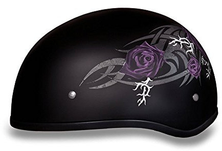 Moto Demi casque D.o.t. Daytona Tête de mort Cap- W/Purple Rose par Daytona