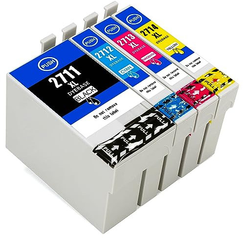 ESMONLINE 4 kompatible XL Druckerpatronen als Ersatz für Epson E 27 11 BK / E2712 CY / E2713 MG / E2714 YE 1 x schwarz 1 x blau 1 x rot 1 x gelb