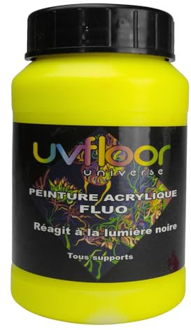 UV Floor - Acrylfarbe - Spezial Schwarzlicht Und Ultraviolett - Knallig - Fließend Und Hochpigmentiert - Neonfarben - Neongelb - 250ml