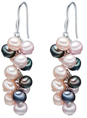 Valero Pearls Orechinni pendenti da Donna in Argento Sterling 925 con rodio con Perle coltivate d'acqua dolce bianco crema lila giada 60200133