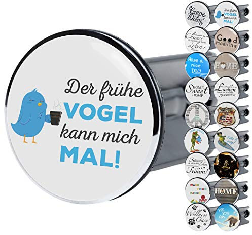Sanilo Waschbeckenstöpsel, viele schöne Stöpsel für das Waschbecken zur Auswahl, universal mit Sprüchen (Der frühe Vogel)