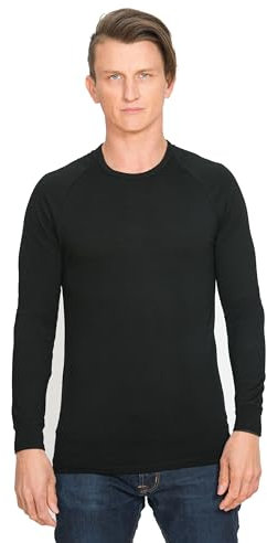 Brass Monkeys 100% Merino Wool Long Sleeve Base Layer New Zealand Made - Warm Mens Thermal Top - Perfect for Outdoor Sports - Black