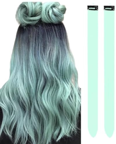 2 x Clip-In Hair Extension Highlights Streaks, Colourful Hair Highlights (Turquoise Green)