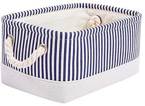 Mangata Zusammenklappbare, verdickte Aufbewahrungsbox aus Leinen mit Seilgriffen (Blaue Streifen, Small)