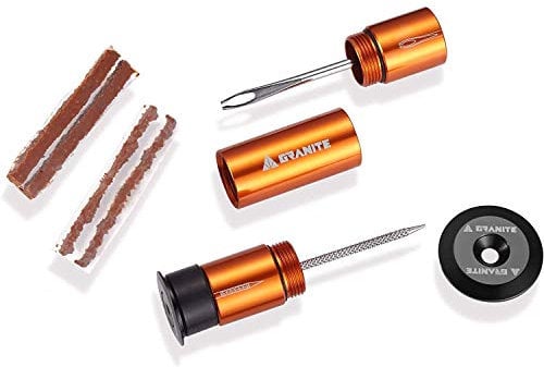 Granite Stash Tubeless Reifenpannen Reparaturset - Fahrradwerkzeug-Kit - Einfache Lenkerbefestigung - Komplettes Reifenpannen Reparaturset (Orange)