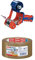 tesa Packband Set (1x 6400 Handabroller COMFORT + 2x tesapack Ultra Strong Paketband) - Robuster Profi-Abroller inkl. PVC-Klebeband in Braun - 66m x 50mm