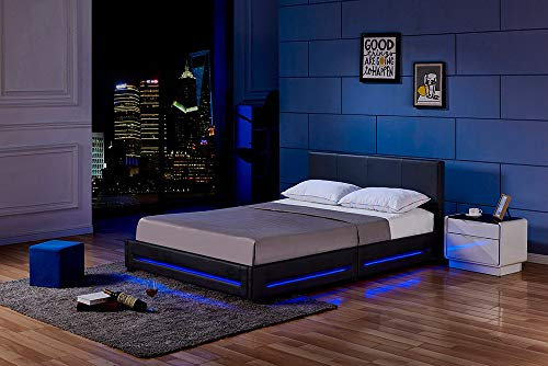 Home Deluxe - LED Bett Asteroid - Schwarz, 180 x 200 cm - Inkl. Lattenrost I Polsterbett Design Bett inkl. Beleuchtung
