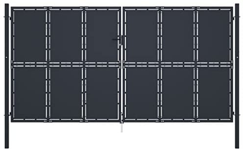 vidaXL Gartentor Gartentür Hoftor Hoftür Gartenpforte Zauntor Zauntür Doppeltor Tor Garten Zaun Pforte Doppelflügeltor Stahl 400x200cm Anthrazit