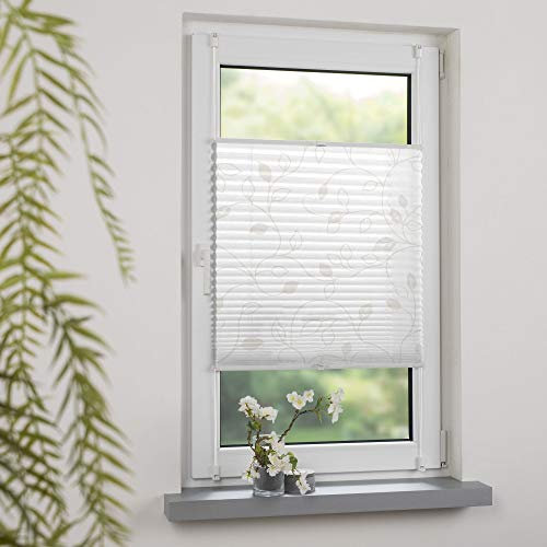 DECOLIA by Garesa Fenster Klemmfix Plissee ohne Bohren Motiv Ranke 100 x 130 cm, Creme - Lichtdurchlässiger Fenster Sichtschutz und Fenster Deko, Faltrollo
