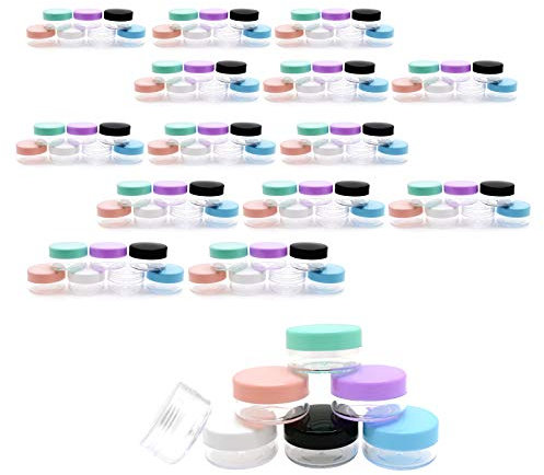 PUDSIRN Lot de 105 Pots 10g d’échantillons Ronds vides avec Couvercle en Plastique pour crèmes, Vernis à Ongles, baume à lèvres, Gloss à lèvres (7 Couleurs)