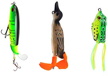 Angelköder Set, 3 Stück Angeln Köder gemischt, Enthält Wobbler, 3D Suicide Duck Wobbler Ente, 3D Topwater Frosch, Kunstköder Angel-Köder Wobbler, Transparente Box, für Süßwasser-Salzwasser-Fischen