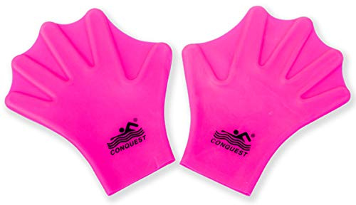 EXCEREY Swimming Gloves - Silicone Webbed Swim Training Gloves for Kids (Rose Red, M, one Pair)