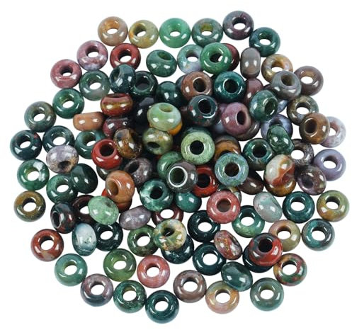 Lovionus89 20 Stück große Loch lose Stein Rondelle europäische Perlen für Charms Armband Kristalle Schmuck Voraussetzungen DIY, Indischer Achat