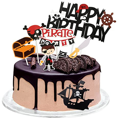 Pirat Tortendeko, Pirate Kuchen Topper Cupcake Picks Deko Kuchendekoration Piratenparty Kindergeburtstagsfeier Cupcake Toppers für 1.2.3.4.5. Jahre Baby Kinder Jungen Party Dekoration