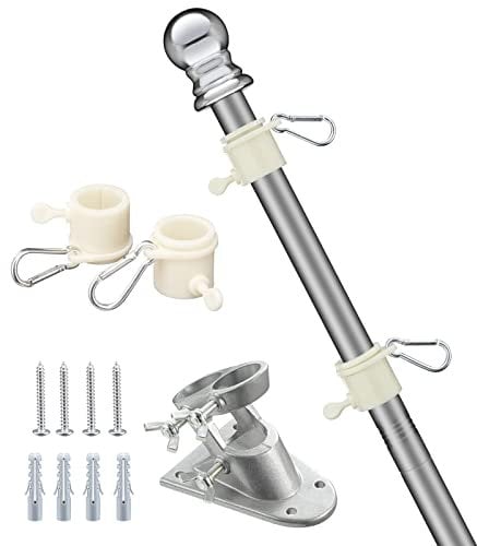 HARRMS Mástil de bandera de 1,5 m, kit de mástil de bandera con soporte de aluminio, resistente de acero inoxidable para jardín, exterior, techo, paredes, patio