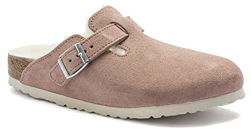 Birkenstock Sabots Boston Shearling pour femme, Argile rose/naturel, 11 US Narrow