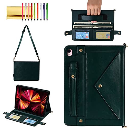 Techcircle Handtaschen-Schutzhülle für iPad 10,2 Zoll / iPad Pro 10,5 / iPad Air3, Folio-Schutzhülle mit Standfunktion, PU-Leder, mit Handschlaufe, zum Umhängen mit Stifthalter, Kartenfächern,