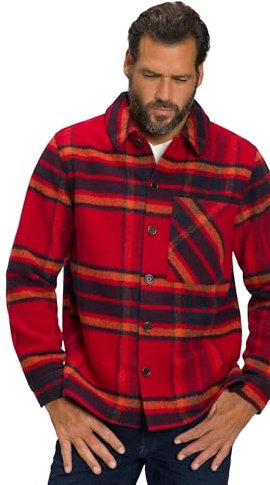 JP 1880 Hommes Grandes Tailles Surchemise à Carreaux, mélange de matières, Manches Longues et col Kent - Coupe Modern Fit Rouge 3XL 808755535-3XL