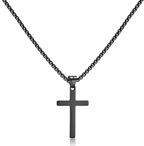 AFSTALR Men's Cross Necklace, Gold/Silver/Black Chain with Cross Pendant, Christianity Jewellery, Stainless Steel
