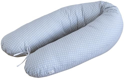 Stillkissen L/XL - 190 cm mit abnehmbarem Bezug aus 100% Baumwolle - Schwangerschaftskissen, Seitenschläferkissen & Lagerungskissen mit leiser FillBall-Füllung, in Europa gefertigt (Pünktchen Grau)