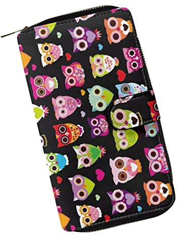 COEQINE Tier-Geldbörse, niedliches Huhn, lange Leder-Geldtasche, Handtasche mit Reißverschluss für Münztelefon, Reisehandtasche für Party, Eulen-Motiv, Casual