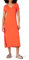Amazon Essentials Vestido Midi de Punto de Manga Corta con Escote en Pico Mujer, Naranja Coral, XXL