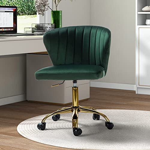 FABRICATION HAUS Swivel Office Vanity Chair Desk Chairs Velvet Comfy Upholstered Makeup Computer Chairs with Adjustable Height & Padded Cushion for Home Office, GREEN