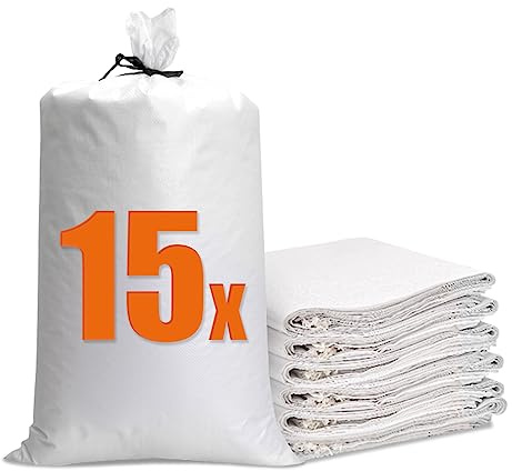 Sacchi per Giardinaggio e Macerie - 15 Pezzi Borsa Antiallagamento Bianca Riutilizzabile per Sabbia e Detriti 70x113 cm