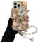 iFiLOVE for iPhone 14 Pro Max Bling Diamond Case with Flower Strap, 3D Luxury Sparkle Glitter Crystal Rhinestone Pearl Love Rose Wristband Bracelet Case Cover for Girls Women Kids (Champagne)