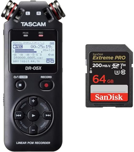 Tascam DR-05X Tragbarer Audio-Recorder & SanDisk Extreme PRO SDXC UHS-I Speicherkarte 64 GB