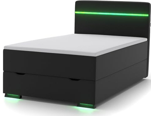wonello Ontario Boxspringbett 140x200 mit Bettkasten in Anthrazit I LED Beleuchtung und USB Anschlüssen I Design Bett für Jugendliche und Erwachsene I Stauraumbett mit Matratze und Topper