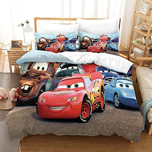 Shaari 3D Drucken Cars Bettwäsche Set 135x200,Microfaser Einzelbett 1 Bettbezug Mit Reißverschluss + 1 Kissenbezüge 80x80