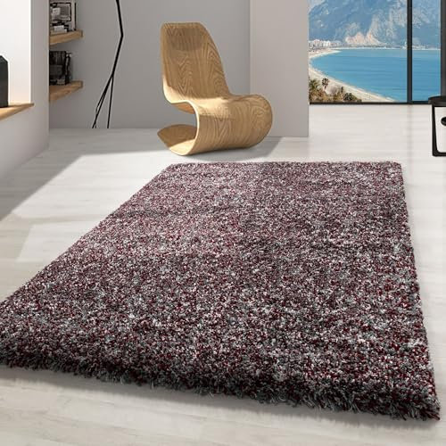 Carpetsale24 Hochflor Teppich 200x290 cm Rot – Großer Shaggy Teppich, Flauschig & Pflegeleicht, Meliertes Design, Jute-Rücken – Für Wohnzimmer & Schlafzimmer