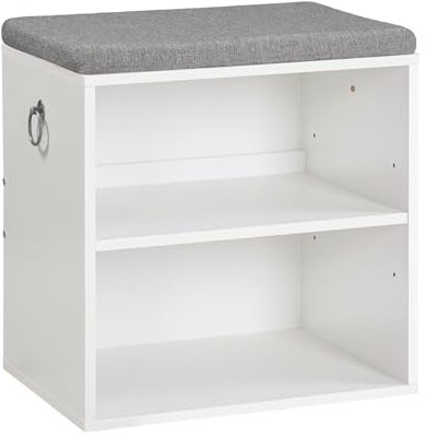 HOOBRO Schuhbank 2 Etagen, Schuhregal mit 2 Fächern, gepolstert, Verstellbare Ablage, Platzsparend, Flur, Wohnzimmer, Schlafzimmer, Garderobe, Weiß und Grau EWG04HX01G1