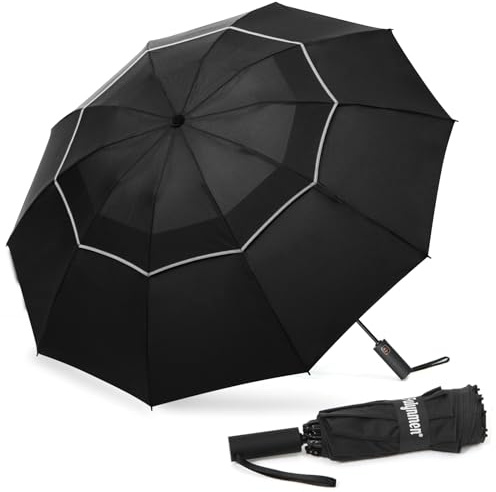 Fulynmen 42/46/54/62 Inch Large Golf Umbrellas for Rain Compact Travel Inverted Windproof Double Canopy 10 Ribs Automatic Open/Close (Black, 62 Inches)