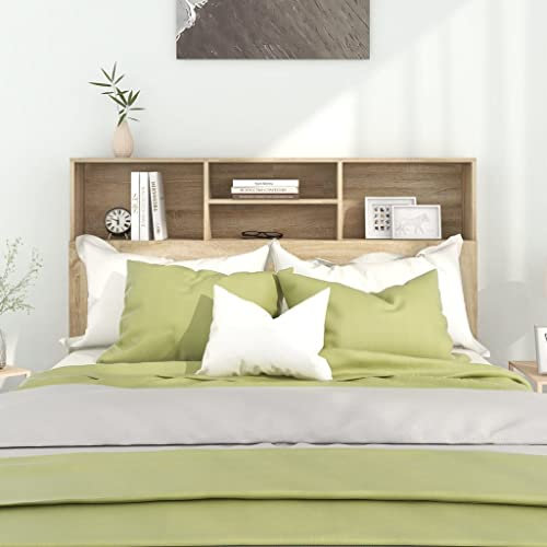 Tino Tech Kopfteil-Regal 140x19x103,5 cm Sonoma-Eiche Holzwerkstoff Kopfteil mit Ablagen Bettkopfteil mit Stauraum Regal Kopfenden Bettrückwand Bett Kopfteil Holz Headboard Schlafzimmer Möbel