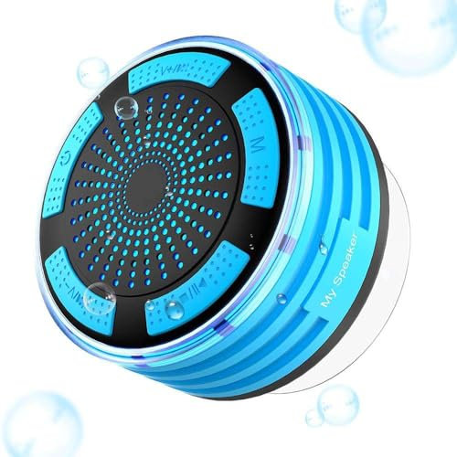 ISMMIK Bluetooth Shower Speaker, Waterproof Portable Wireless Speaker IP7 Speaker 360° Surround Sound, LED Light, Bulit-in Mic, Bathroom Speaker with Suction Cup for Bathroom, Outdoor, Party, Travel