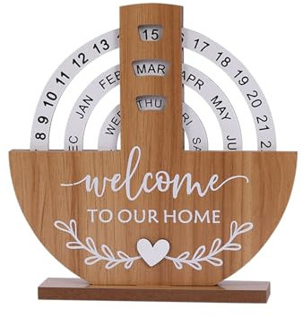 Ewiger Kalender Aus Holz - Ewiger Tischkalender Zum Aufstellen - Wiederverwendbar Zeiterfassungskarten Dauerkalender - Manuell Drehbarer Mondscheiben Ewiger Kalender Schreibtischdekoration (Schaufel)