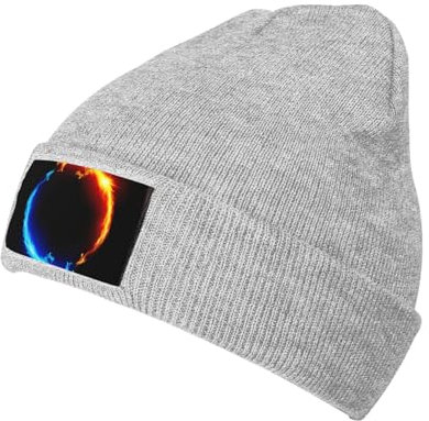 OdDdot Fire and Ice Dragons Print Beanie Mützen für Damen Herren, Wintermütze, Strickmütze, Herrenmütze, randlose Mütze, Skatermütze, grau, One size