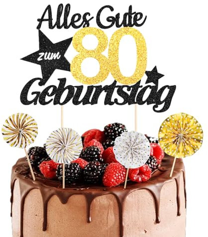 ALEGRE® Torten Deko 80 Geburtstag Mann Frau, 5 Stück Tortendeko Geburtstag 80, Kuchendeko 80 Geburtstag Deko, Alles Gute zum Geburtstag 80,80. Geburtstag Männer Frauen Kuchen Deko,Cake Topper 80 Jahre