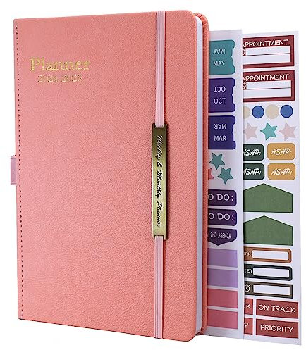 Tagebuch 2024-2025 — 18-Monatskalender zur Jahresmitte von Juli 2024 bis Dezember 2025, A5-Tagebuch mit Wochenansicht, Wochen- und Monatsplaner mit Ledereinband, Stiftschlaufe, Innentasche (Rosa)