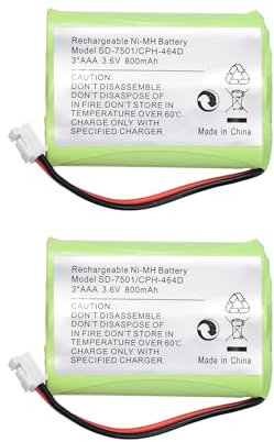 CAESEA SD-7501 AAA 3,6 V 800 mAh - Batterie rechargeable NiMH - Prise EH 3PHH - Pour Motorola SD-7501 - V-Tech 89-1323-00-00 - Pour AT&T Lucent 27910 CPH-464D (2)