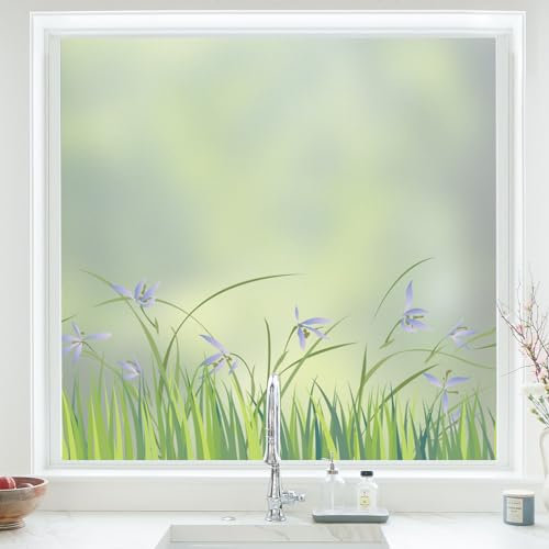 dktie Fensterfolie Blickdicht Sichtschutzfolie Fenster Milchglasfolie Bunte Pflanzen Statisch Haftend Anti-UV Kein Kleber Wiederverwendbar Geeignet für Wohnzimmer, Schlafzimmer (04, 90x200cm)