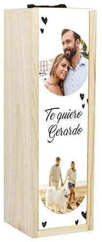 CALLE DEL REGALO Caja botella de vino personalizada con foto (Caja para 1 botella)