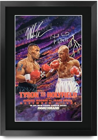 HWC Trading FR A3 Mike Tyson vs Evander Holyfield 1 1996 Bout Geschenke Gedruckter Signierter Autogramm Poster für Fans von Boxsport Memorabilien - A3 Gerahmt