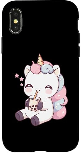 Hülle für iPhone X/XS Niedliches Neko Einhorn Boba Tea Kawaii Anime Bubble Tea Einhorn